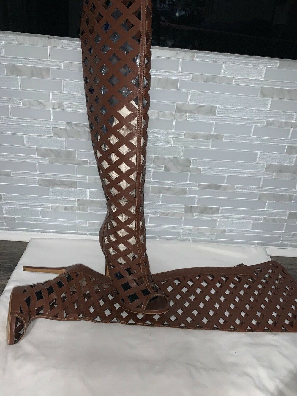 SCENE Brown Faux Leather Knee Boots